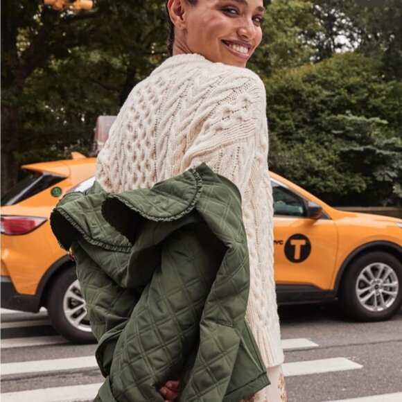 Hill House The Blake jacket leaf green Peter Pan collar neutral wide sleeve XXL - Picture 3 of 16